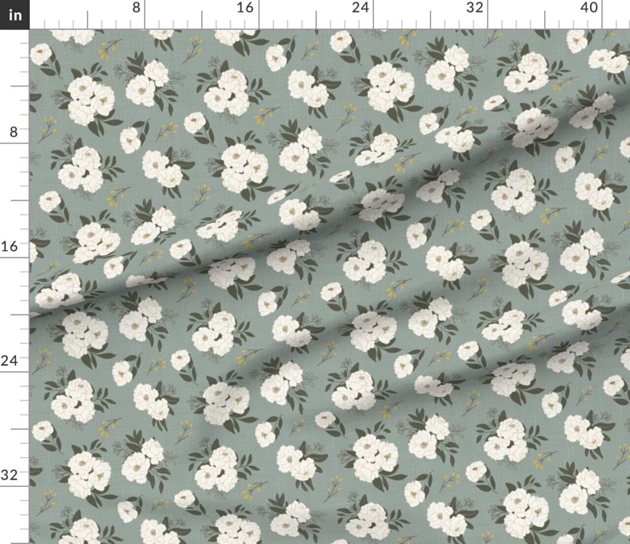 Botanical Spring Sage Green Peony Flowers Garden Custom Printed Fabric by Spoonflower Various Fabrics by the Yard or Fat Quarter
